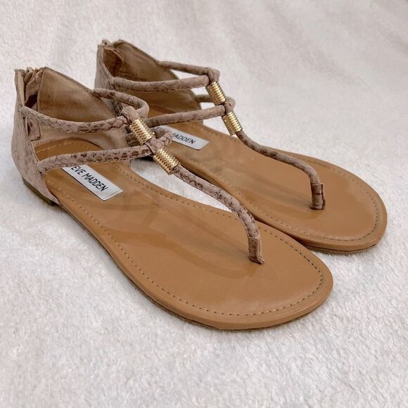 Steve Madden Light Brown and Gold Toned Rantt Sandals Size 6.5 - Picture 3 of 13